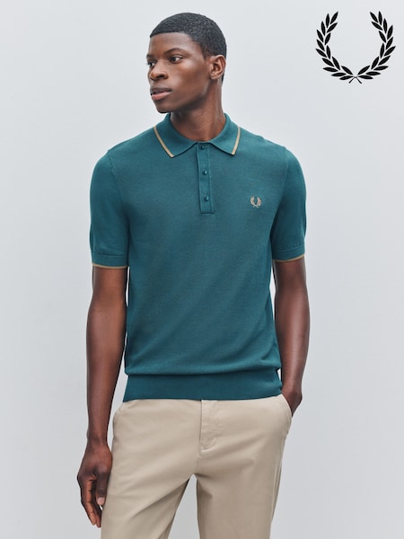 Fred Perry Blue Pique Stitch Knitted Shirt (F57025) | €139