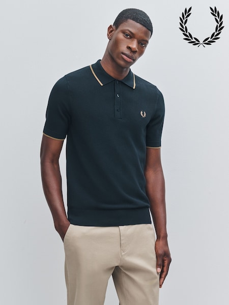 Fred Perry Green Fred Perry Pique Stitch Knitted Black Polo Shirt (F57035) | 633 QAR
