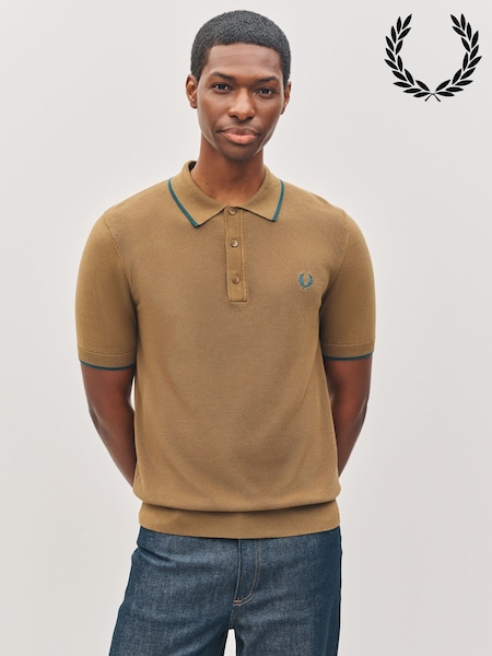 Fred Perry Brown Fred Perry Pique Stitch Knitted Brown  Polo Shirt (F57038) | €134