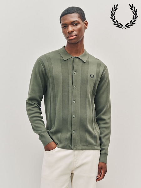 Fred Perry Green Button Through Knitted Shirt (F57041) | €220