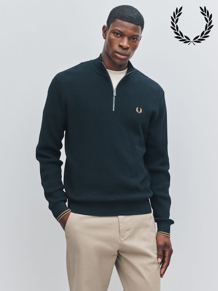 Fred Perry Black Waffle Stitch Half Zip Jumper (F57043) | €184