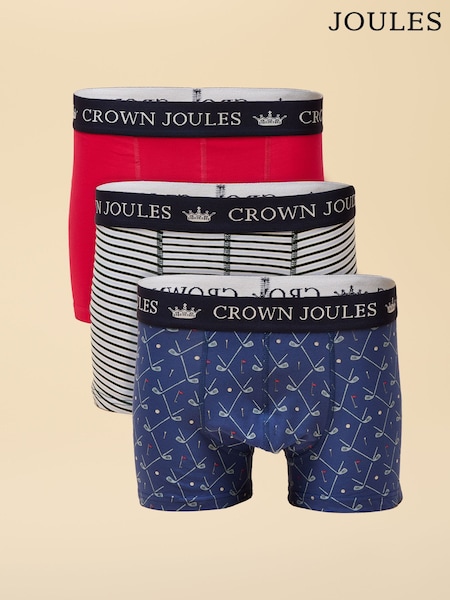 Joules Crown Joules Blue/Pink Pack of Three Cotton Jersey Boxer Shorts (F57066) | R$ 245