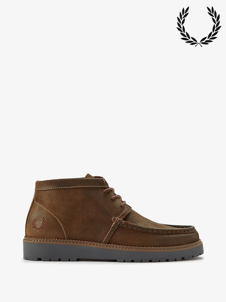 Fred Perry Kenney Mid Waxed Suede Brown Shoes (F57085) | €205
