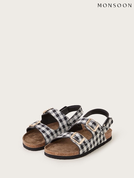 Monsoon Black Gillian Gingham Buckle Sandals (F57150) | ₪111 - ₪131