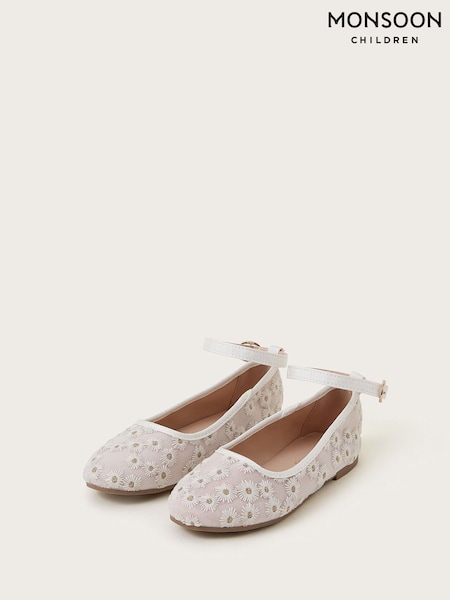 Monsoon Pink Daisy Embroidered Mesh Ballet Flats (F57157) | ₪131 - ₪141