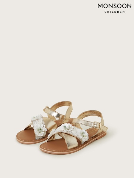 Monsoon Natural Flower Embellished Metallic Sandals (F57171) | ₪146 - ₪166