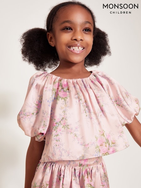 Monsoon Pink Esme Rose Satin Puff Top (F57173) | €37 - €42