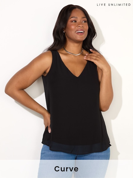 Live Unlimited Black Curve Chiffon V-Neck Swing Vest (F57188) | $86