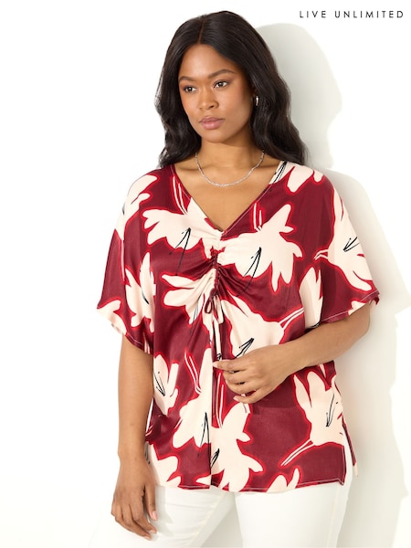 Live Unlimited Red Curve Petite Pleat Front Flutter Sleeve Blouse (F57190) | €86