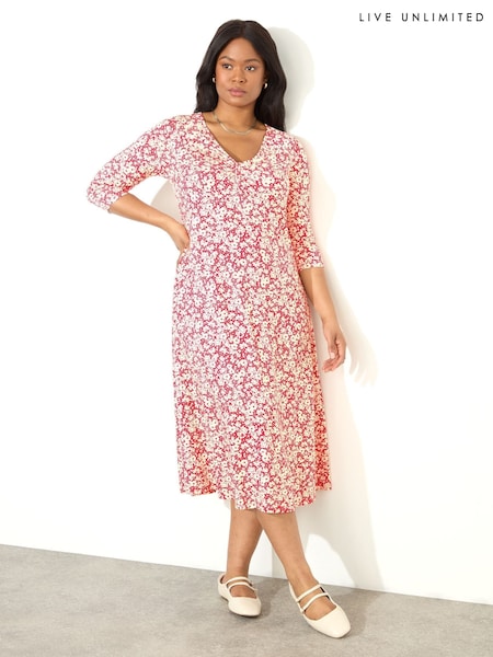 Live Unlimited Curve Ditsy Print Jersey Ruched Front Dress (F57192) | €102