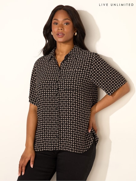 Live Unlimited Black Curve Geo Print Short Sleeve Shirt (F57202) | €100