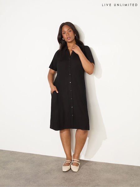 Live Unlimited Black Curve Flutter Sleeves Shirt Dress (F57205) | €84