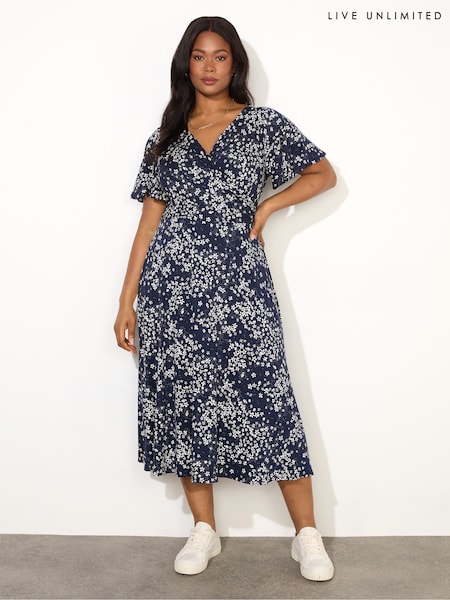 Live Unlimited Curve Ditsy Jersey Flutter Sleeve Wrap Dress (F57214) | €102