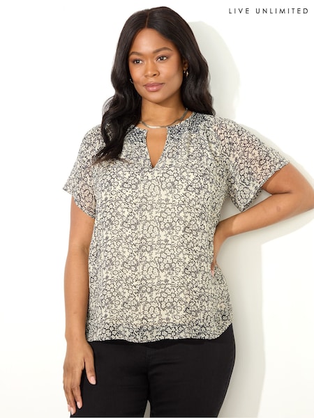 Live Unlimited Stone Curve Stone Ditsy Smocked Blouse (F57216) | $114