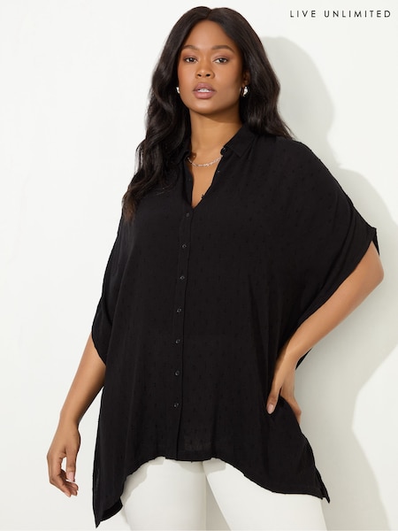 Live Unlimited Black Petite Curve Dobby Button Through Tunic (F57220) | $114