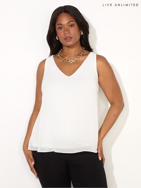 Live Unlimited Cream Curve Chiffon V-Neck Swing Vest (F57222) | $86
