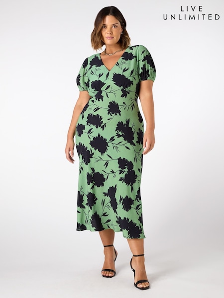 Live Unlimited Curve Floral Print Twist Front Dress (F57223) | €156