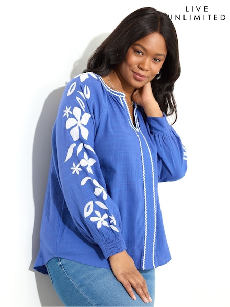 Live Unlimited Curve Embroidered Relaxed Blouse (F57227) | 559 LEI