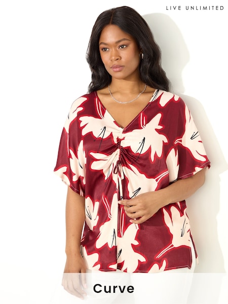 Live Unlimited Red Curve Floral Print Ruched Front Blouse (F57234) | €86
