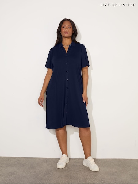Live Unlimited Blue Curve Flutter Sleeves Shirt Jersey Dress (F57239) | €84