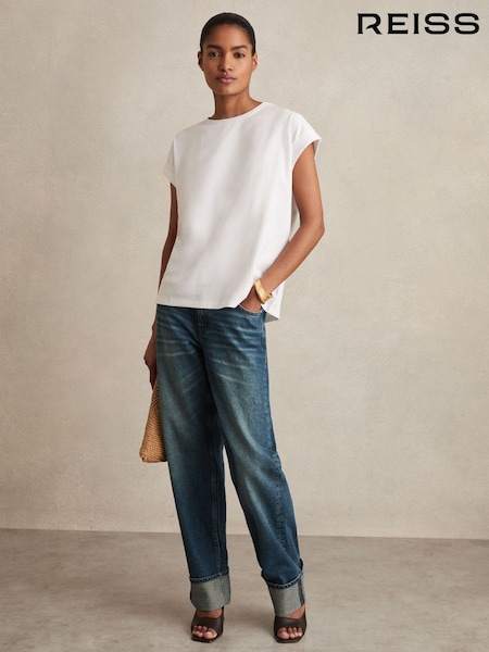 Valkoinen - Reiss Tommie Brushed-Cotton Pyöreä kaula-aukko T-paita (F57260) | €55