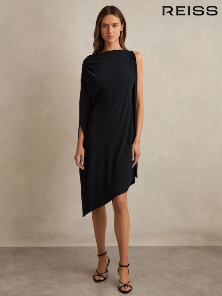 Reiss Navy/Black Elia Asymmetric Draped Jersey Dress (F57266) | €289