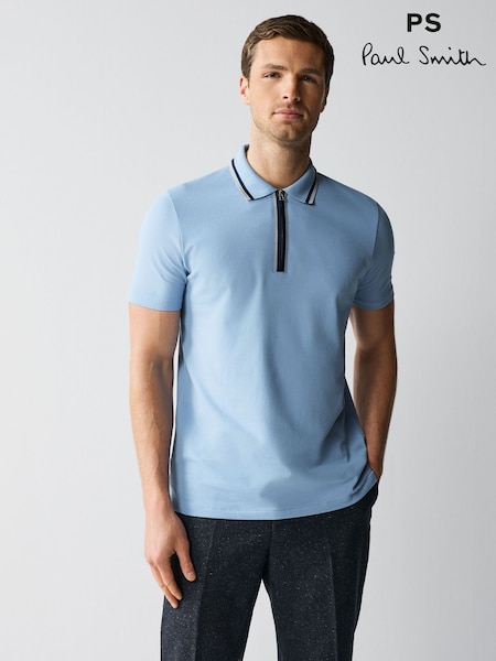 PS Paul Smith Regular Fit Blue Zip Neck Polo Shirt (F57374) | €119