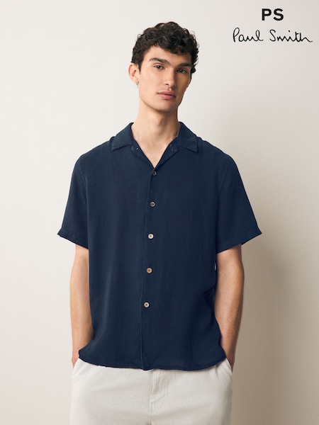 PS Paul Smith Blue Short Sleeve Casual Fit 100% Linen Shirt (F57391) | €193
