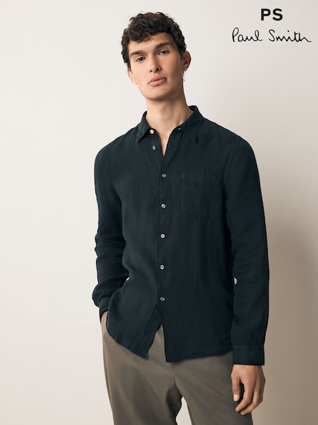 PS Paul Smith Blue Long Sleeve 100% Linen Shirt (F57395) | €208