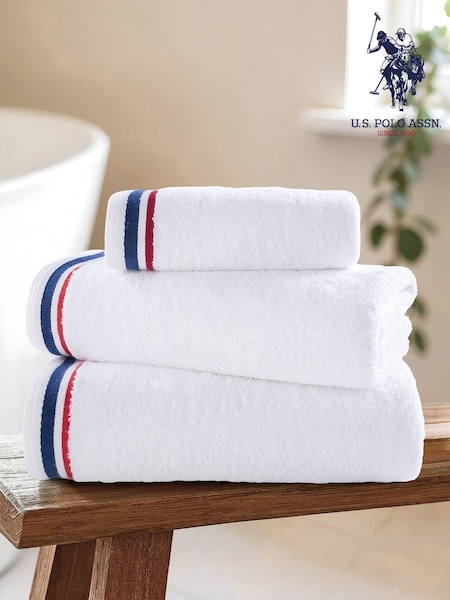 U.S. Polo Assn. Bright White Pure Cotton Brand Stripe Towel (F57639) | €46 - €59