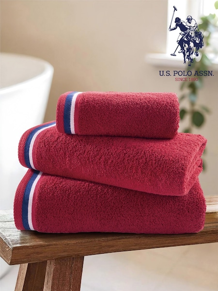 U.S. Polo Assn. Haute Red Pure Cotton Brand Stripe Towel (F57651) | €46 - €60