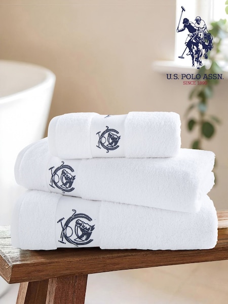 U.S. Polo Assn. Bright White Pure Cotton Horse Crest Towel (F57665) | €39 - €59