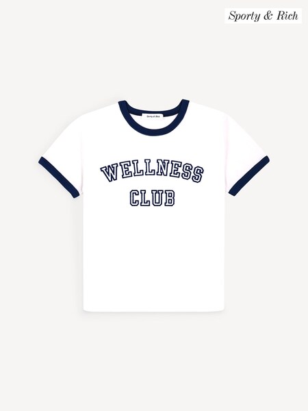 Sporty & Rich White Wellness Club Flocked Ringer T-Shirt (F57680) | €83