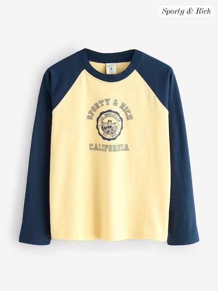 Sporty & Rich Yellow Kids California Emblem Baseball T-Shirt (F57691) | €89