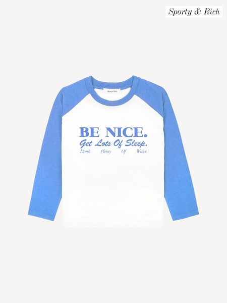 Sporty & Rich White Kids Be Nice Baseball T-Shirt (F57692) | AED379
