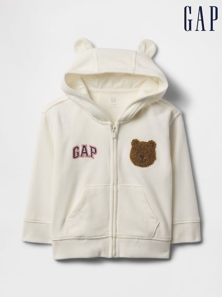 Gap White Vintage Soft Bear Logo Zip Hoodie (Newborn-24mths) (F57715) | €34