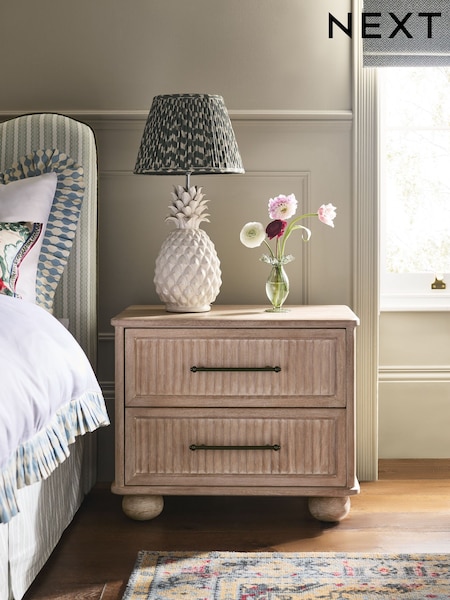 Light Natural Bourton Solid Mango 2 Drawer Wide Bedside Table (F57726) | €460