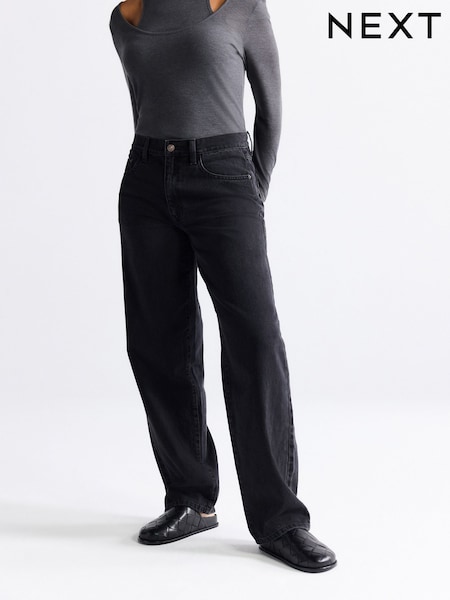 Washed Black Mid Rise Wide Leg Baggy Jeans (F57767) | € 42