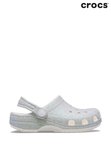 Crocs White Classic Glitter Clogs (F57828) | AED233