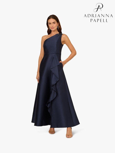 Adrianna Papell Blue Studio One Shoulder Mikado Gown (F57855) | €224