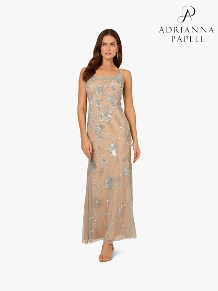 Adrianna Papell Beaded Mermaid Long Nude Dress (F57861) | 544 €