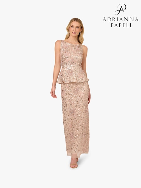 Adrianna Papell Pink Beaded Peplum Long Dress (F57863) | 20,968 UAH