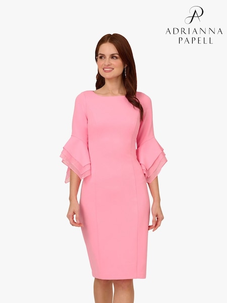 Adrianna Papell Pink Knit Crepe Tiered Sleeve Dress (F57864) | kr2 930