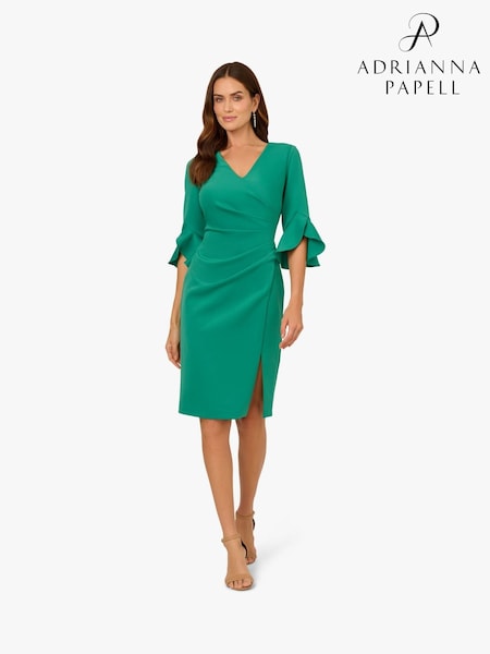 Adrianna Papell Green Scuba Faux Fur Wrap Midi Dress (F57865) | 737 QAR