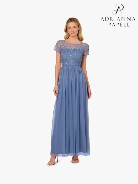 Adrianna Papell Blue Studio Beaded Mesh Shirred Dress (F57870) | 10,154 UAH