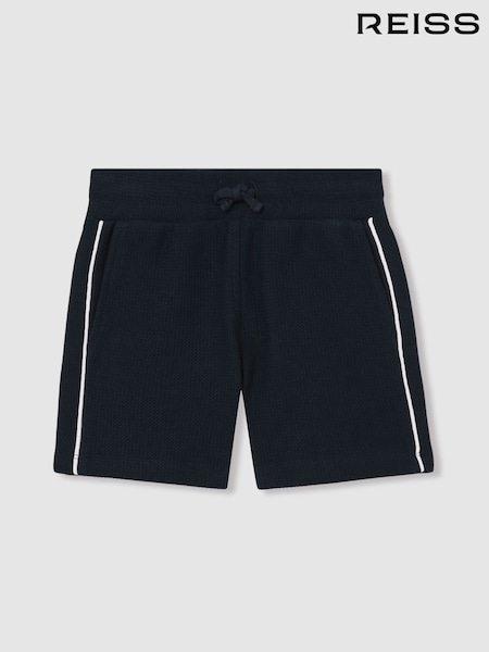 Reiss Navy Pinta 13-14 yrs Cotton Textured Piped Shorts (F57883) | €40
