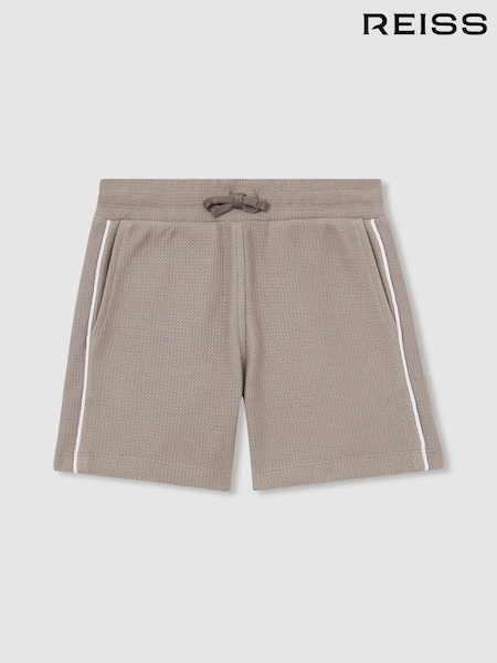 بني منك - Reiss Pinta Cotton Textured Piped Shorts (F57884) | ‏202 د.إ.‏