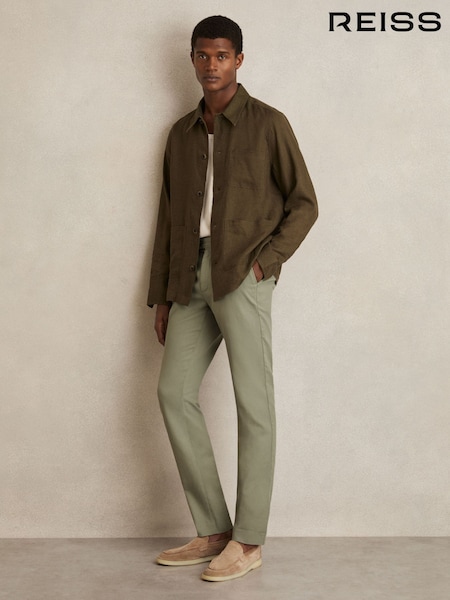 Reiss Khaki Green Dobby Cotton-Piqué Slim-Fit Chinos (F57889) | €140