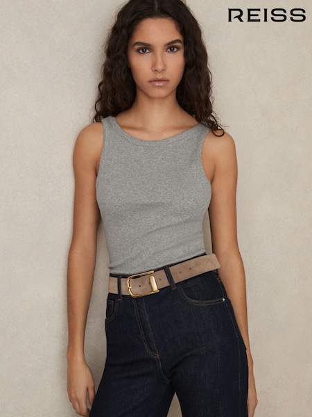 gri melanj - Reiss Lara Stretch-Cotton Low-Back Vest (F57899) | 289 LEI
