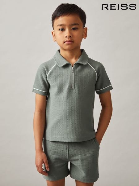 Sage zelena - Reiss Lolland Cotton Textured Half Zip Polo Shirt (F57902) | € 45